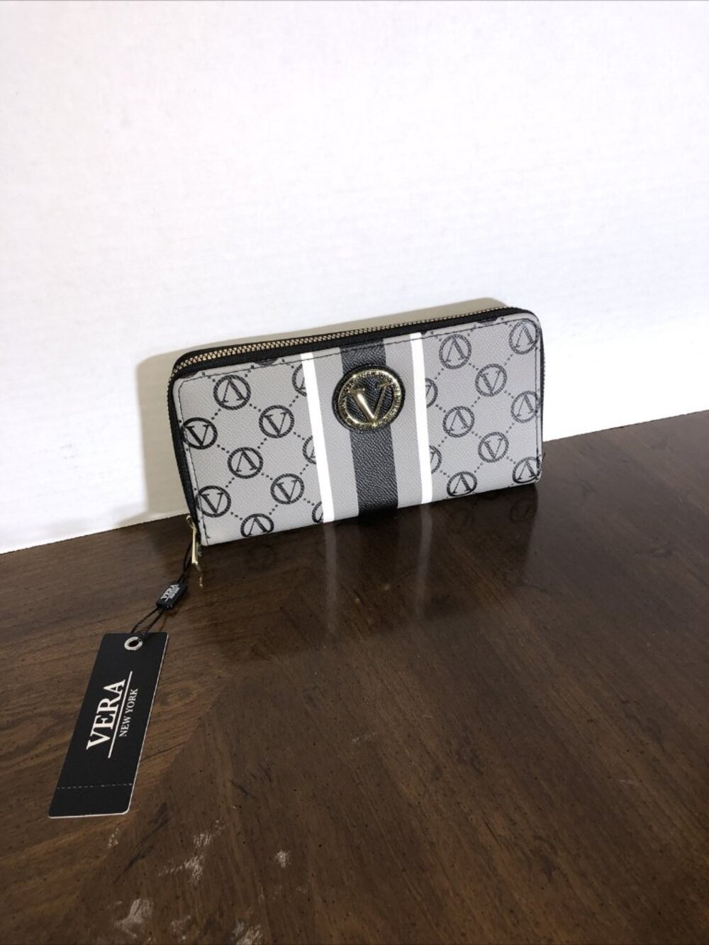 Vera New York Signature Zip Around Wallet Black 8” x 4”